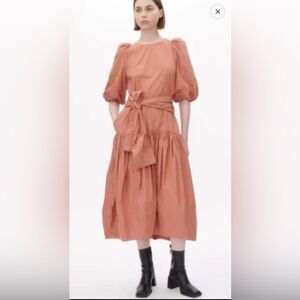 NWT 960.00 ODEEH MIDI DRESS PUFF SLEEVES DROP WAIST
